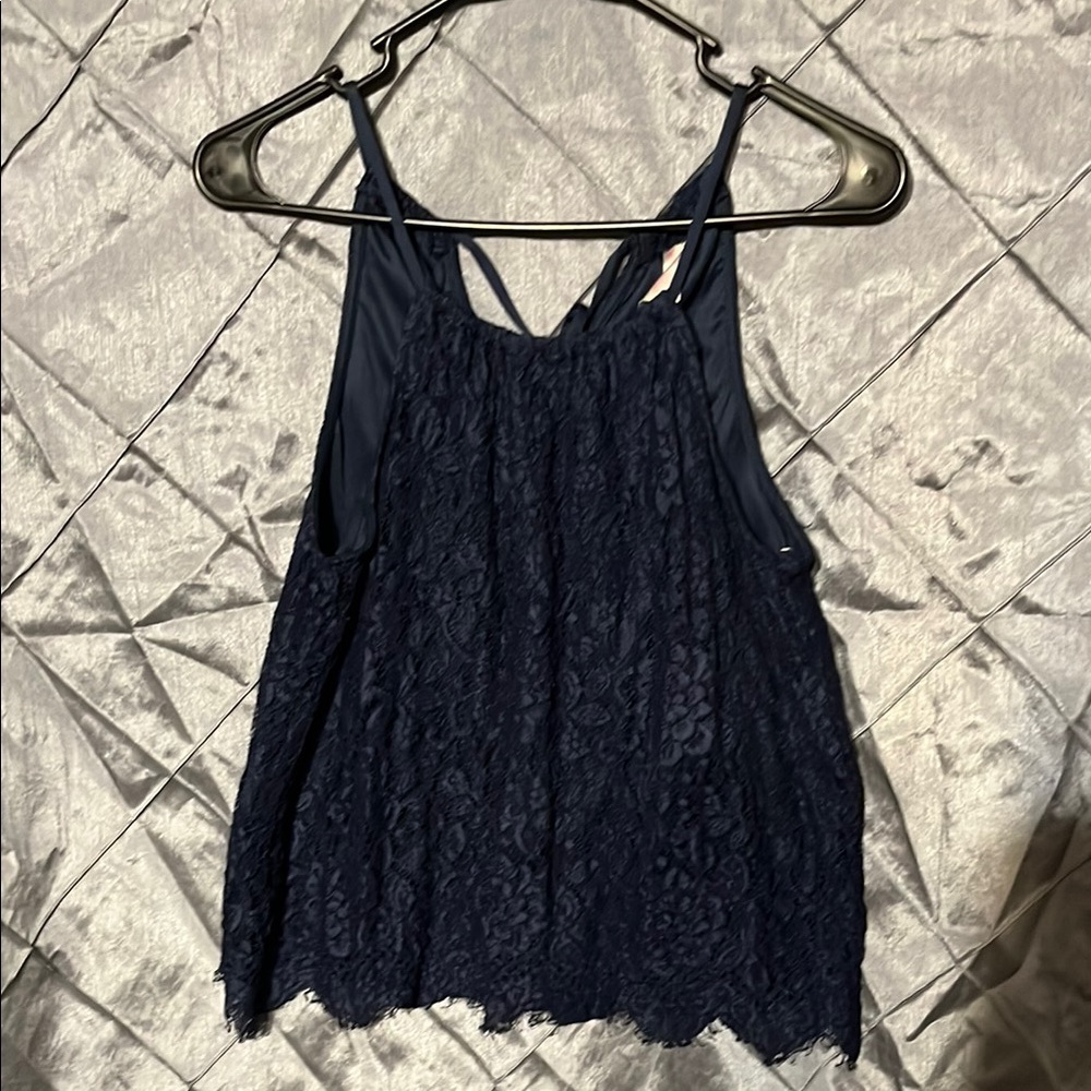 No Boundaries Dark Blue Lace Tank Top